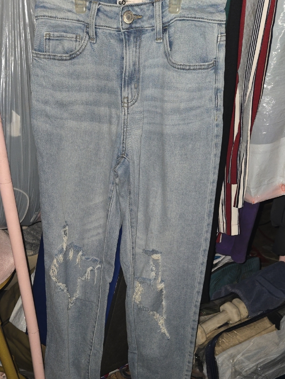 SO Women's Light Blue High Rise Distressed Jeans